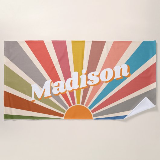 Modern Retro Custom Name Fun  Rainbow Strandlaken (Voorkant)