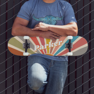 Modern Retro Custom Name Fun  Sunburst Skateboard