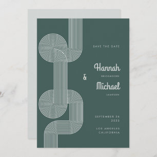 Modern Retro Dark Green Geometric Line Wedding Save The Date