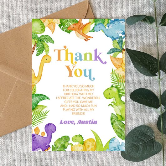 Modern Retro Dinosaur Birthday Party Bedankkaart