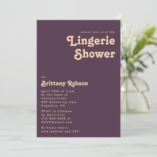 Modern Retro | Donkere Paarse Lingerie Shower Kaart (Staand voorkant)