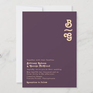 Modern Retro Donkere Paarse monogram bruiloft Kaart