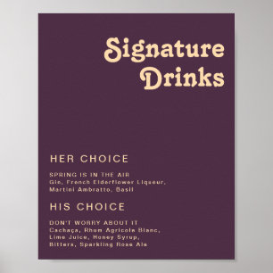 Modern Retro Donkere Paarse Signature Dranken Bo Poster