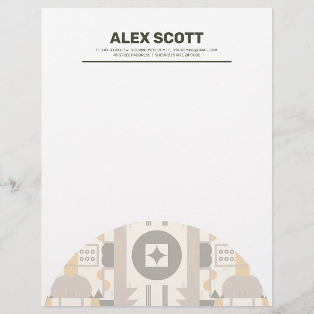 Modern Retro Earth Tone Geometric Letterhead Briefhoofd (Voorkant)