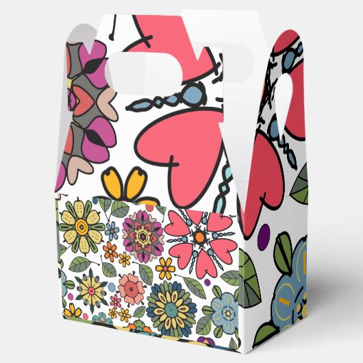 Modern Retro Floral Drawing Seamless Pattern Art Bedankdoosjes (Geopend)