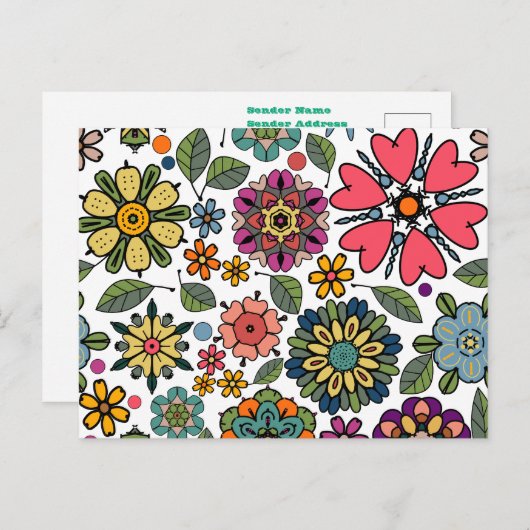 Modern Retro Floral Drawing Seamless Pattern Art Briefkaart (Voorkant / Achterkant)