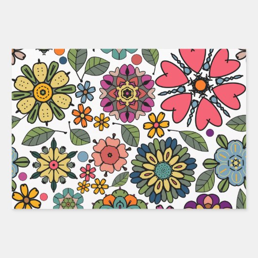 Modern Retro Floral Drawing Seamless Pattern Art Inpakpapier Vel (Voorkant 2)