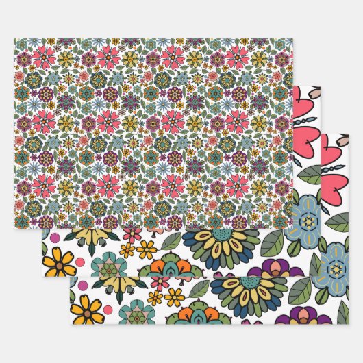 Modern Retro Floral Drawing Seamless Pattern Art Inpakpapier Vel (Set)