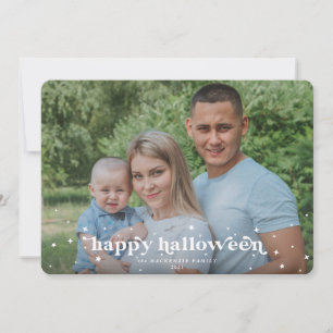 Modern Retro Font+Stars Happy Halloween-fotokaart Aankondiging