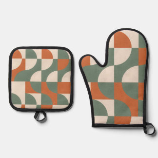 Modern Retro Geometric Oven Mitt & Pot Holder Set