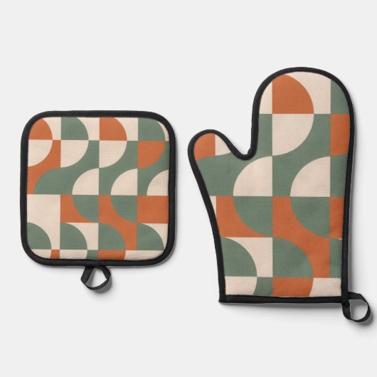 Modern Retro Geometric Oven Mitt & Pot Holder Set (Voorkant)