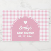 Modern Retro Girly Pink Gingham Meisje Baby shower Sparkling Wijnetiket (Enkel label)