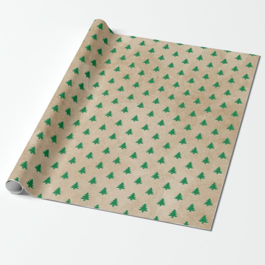 Modern Retro Green Kerstbomen Pattern Cadeaupapier (Uitgerold)