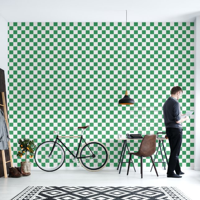 Modern Retro groen en wit geruit patroon Behang (Woonkamer)
