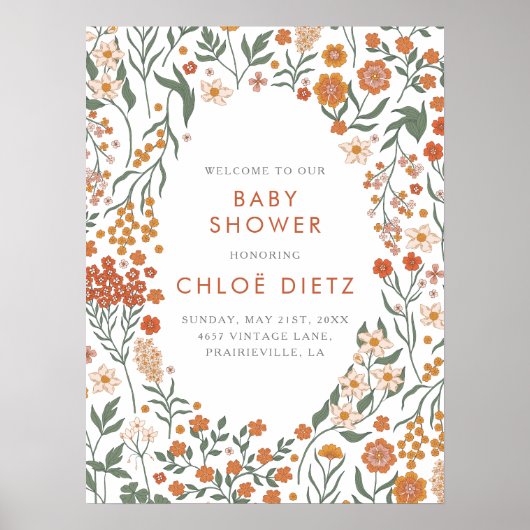 Modern Retro Groovy Burnt Oranje Baby shower Poster (Voorkant)