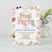 Modern Retro Groovy Zomer Verjaardag Pool Party Kaart (Staand voorkant)