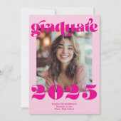 Modern Retro Hot Pink 4 Foto Afstuderen Kaart (Voorkant)