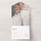Modern Retro | Koraal Faded Fotozegel en verzendko All In One Uitnodiging (Binnen)