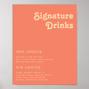 Modern Retro Koraal Signature Dranken Bord Poster