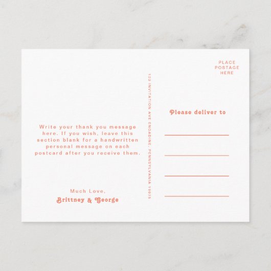 Modern Retro | Koraalweddenschap Dank u Briefkaart (Achterkant)