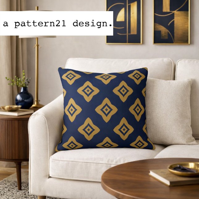 modern retro kussen (Modern navy and gold geometric pillow brings bold mid-century style to elegant interiors.)
