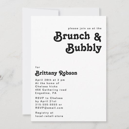 Modern Retro Lettering Brunch en Bubble Kaart (Voorkant)