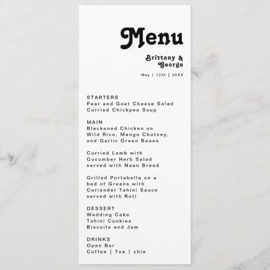 Modern Retro Lettering Weddenrenmenu Menu (Voorkant)