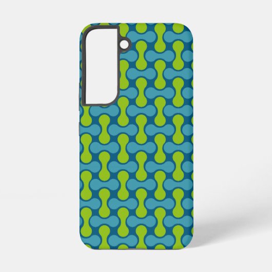 Modern Retro Link Patroon in Blauw en Groen Samsung Galaxy Hoesje (Achterkant)