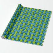 Modern Retro Link Pattern in Blue and Green Cadeaupapier (Uitgerold)