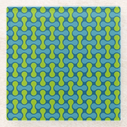 Modern Retro Link Pattern in Blue and Green Glazen Onderzetter (Voorkant)