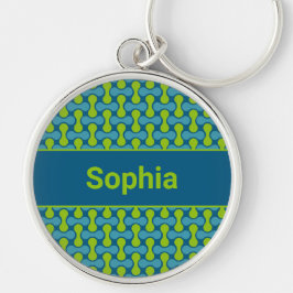 Modern Retro Link Pattern in Blue and Green Sleutelhanger