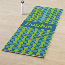 Modern Retro Link Pattern in Blue and Green Yogamat