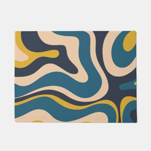 Modern Retro Liquid Swirl Abstract Patroon Blauw Deurmat (Voorkant)