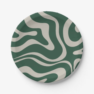 Modern Retro Liquid Swirl Abstract Patroon Groen Papieren Bordje