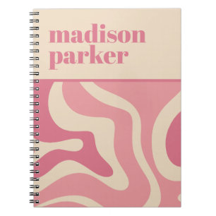 Modern Retro Liquid Swirl Abstract Patroonroze Notitieboek