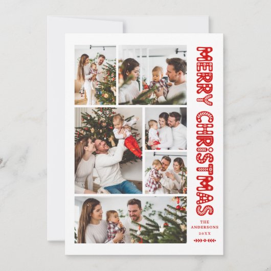 Modern Retro Merry Christmas Holiday Card Feestdagenkaart (Voorkant)