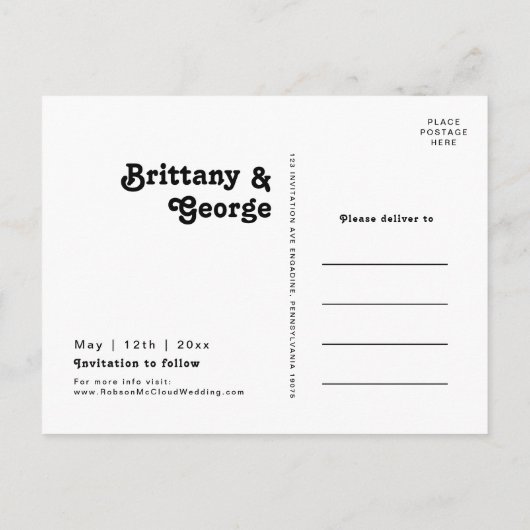 Modern Retro met de datum opslaan Uitnodiging Briefkaart (Achterkant)