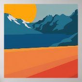 Modern Retro Mountain-landschap - levendig rood en Folie Afdrukken (Voorkant)