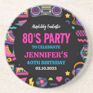 Modern Retro Neon 80’s Birthday Party for Adults Zandsteen Onderzetter