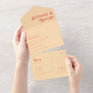 Modern Retro Oranje Cream Seal and Send All In One Uitnodiging