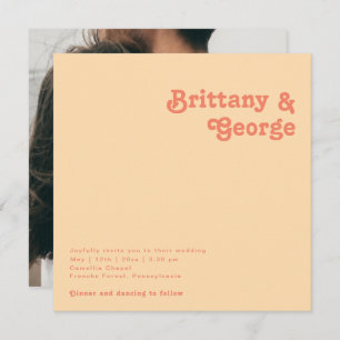 Modern Retro   Oranje Cream Square Photo Wedding Kaart