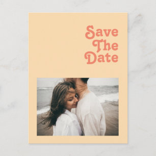 Modern Retro   Oranje Crème Foto Save The Date In Uitnodiging Briefkaart
