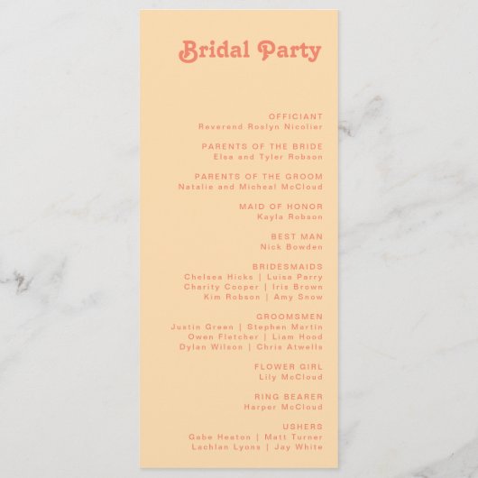 Modern Retro | Oranje programma voor het huwelijk  (Achterkant)