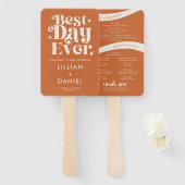 Modern Retro Oranje Wedding Programme Handwaaier (Voorkant en achterkant)