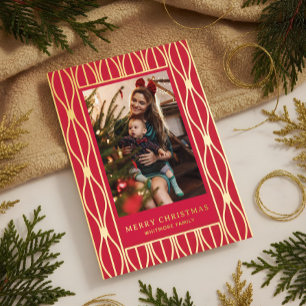 Modern Retro Ornament Patroon Foto Kerstmis Folie Feestdagenkaart