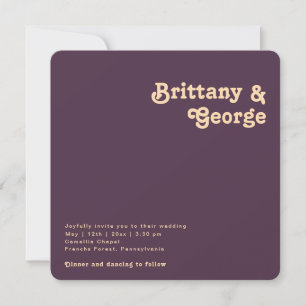 Modern Retro   Paars vierkant Ronde Rigges Wedding Kaart