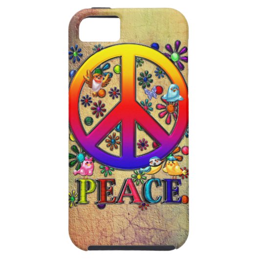 Modern Retro Peace Sign Text Birds & Flowers Case-Mate iPhone Case (Achterkant)