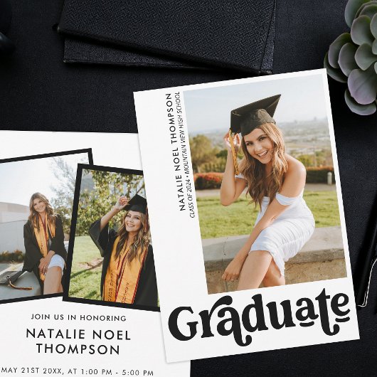 Modern Retro Photo Modern Groovy Cool Afstuderen Aankondiging