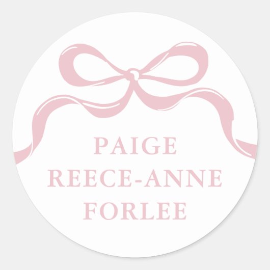 Modern Retro Pink Bows Baby Birth Announcement  Ronde Sticker (Voorkant)