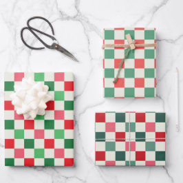 Modern Retro Pink Christmas Check Inpakpapier Vel